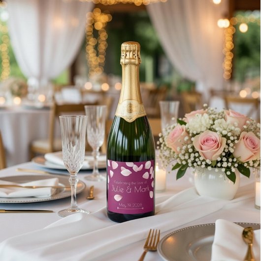 Romantic Pink Petals Custom Champagne Label スパークリングワインラベル