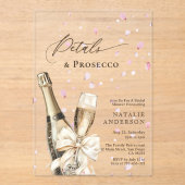Romantic Pink Petals Prosecco Bow Bridal Shower  アクリル招待状 (正面)