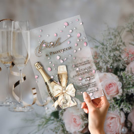 Romantic Pink Petals Prosecco Bow Bridal Shower アクリル招待状