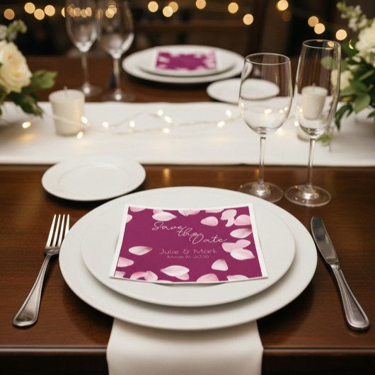 Romantic Pink Petals Save the Date Wedding スタンダードカクテルナプキン