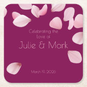 Romantic Pink Petals Wedding  スクエアペーパーコースター (正面)