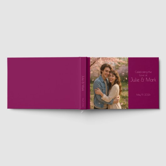 Romantic Pink Petals Wedding Guest Book ゲストブック (全面)