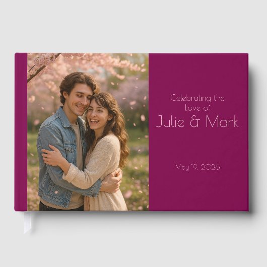 Romantic Pink Petals Wedding Guest Book ゲストブック (正面)