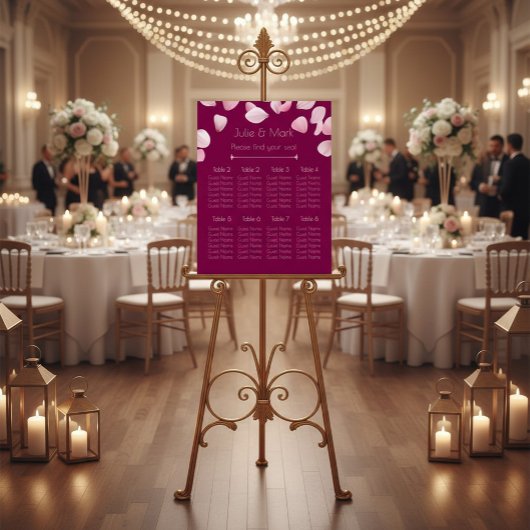 Romantic Pink Petals Wedding Seating Chart アクリルサイン