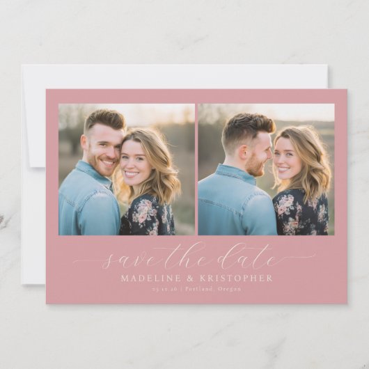 Romantic Pink Photo Collage セーブザデート (正面)