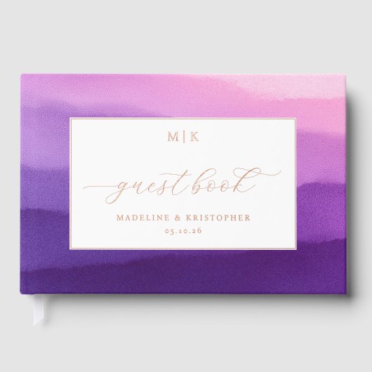 Romantic Pink Purple Gradient Guestbook Cover ゲストブック (正面)