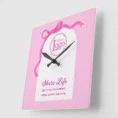 Romantic Pink Ribbon Wedding Organizer Business スクエア壁時計 (傾斜)