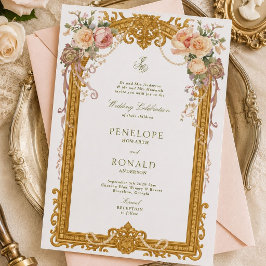 Romantic Pink Rose Gold Wedding 招待状