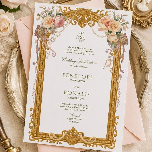 Romantic Pink Rose Gold Wedding 招待状