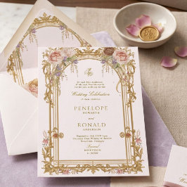 Romantic Pink Rose Gold Wedding 招待状