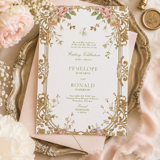 Romantic Pink Rose Gold Wedding 招待状