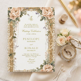 Romantic Pink Rose Gold Wedding 招待状