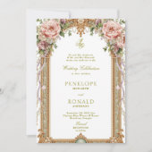 Romantic Pink Rose Gold Wedding 招待状 (正面)