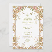 Romantic Pink Rose Gold Wedding 招待状 (正面)