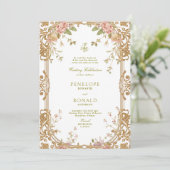 Romantic Pink Rose Gold Wedding 招待状 (スタンド正面)