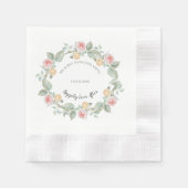 Romantic Pink Rose Wreath Wedding Paper Plates 縁ありカクテルナプキン (正面)