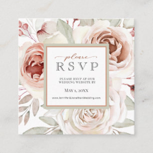 Romantic Pink RosesのWebサイ結婚トRSVP スクエア名刺