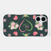 Romantic Pink Roses and Hearts My Love Phone Case iPhone 16ケース (裏面横)