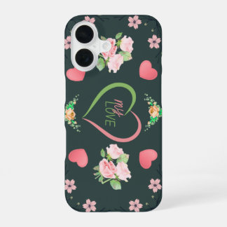 Romantic Pink Roses and Hearts My Love Phone Case iPhone 16ケース