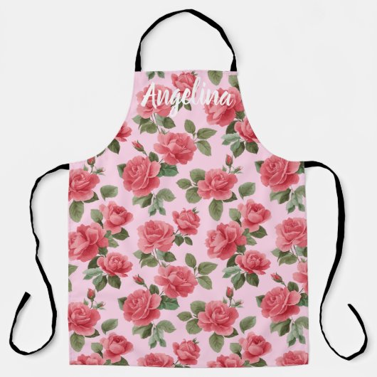 Romantic Pink Roses Botanical Pattern Custom エプロン (正面)