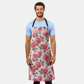 Romantic Pink Roses Botanical Pattern Custom エプロン (着用した状態)