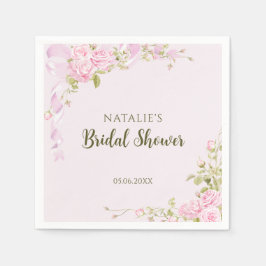 Romantic Pink Roses Chic Floral Bridal Shower  スタンダードカクテルナプキン