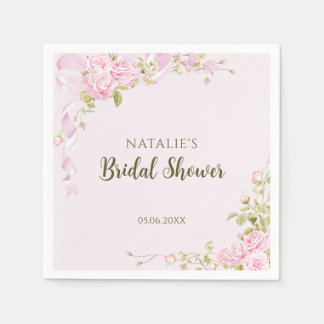 Romantic Pink Roses Chic Floral Bridal Shower  スタンダードカクテルナプキン