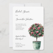 Romantic Pink Roses Floral Tree Bridal Shower 招待状 (正面)