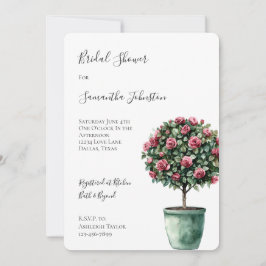 Romantic Pink Roses Floral Tree Bridal Shower 招待状