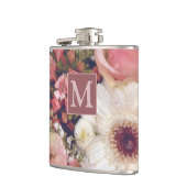 Romantic Pink Roses Flower Bouquet Monogram フラスク (左)