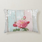 Romantic pink roses rustic background White lace アクセントクッション (正面)