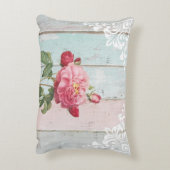 Romantic pink roses rustic background White lace アクセントクッション (裏面(縦))