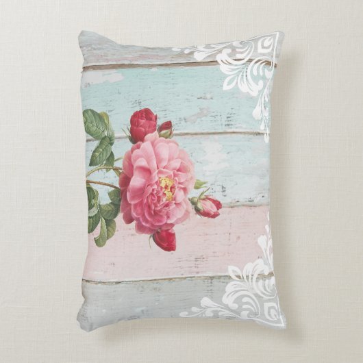 Romantic pink roses rustic background White lace アクセントクッション (正面(垂直))