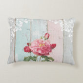 Romantic pink roses rustic background White lace アクセントクッション (裏面)