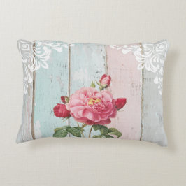Romantic pink roses rustic background White lace アクセントクッション