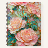 Romantic Pink Roses Stained Glass Effect Notebook ノートブック (正面)