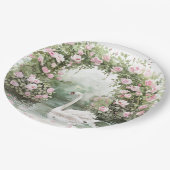 Romantic Pink Roses Swan Lake Floral Bridal Shower ペーパープレート (アングル)