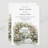 Romantic Pink Roses Swan Lake Floral Bridal Shower 招待状 (正面/裏面)