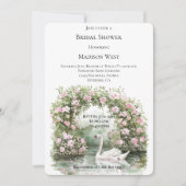 Romantic Pink Roses Swan Lake Floral Bridal Shower 招待状 (正面)