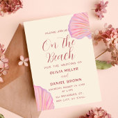 Romantic Pink Seashell Beach Wedding 招待状