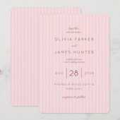 Romantic Pink Striped Wedding Invitation 招待状 (正面/裏面)