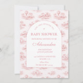 Romantic Pink Toile Baby Shower 招待状 (正面)