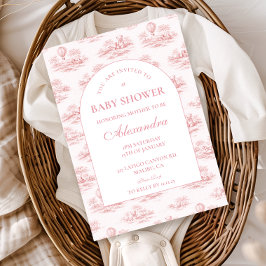 Romantic Pink Toile Baby Shower 招待状