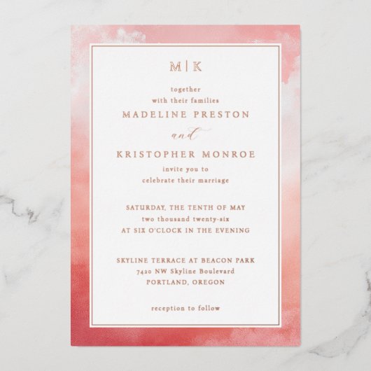 Romantic Pink Watercolor 箔招待状 (正面)