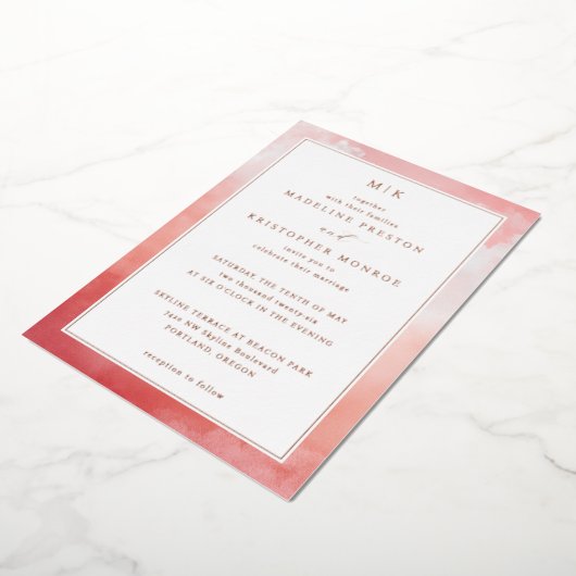 Romantic Pink Watercolor 箔招待状 (回転した状態)