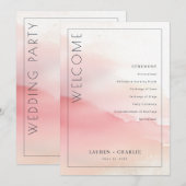 Romantic Pink Watercolor Ceremony Schedule プログラム (正面/裏面)