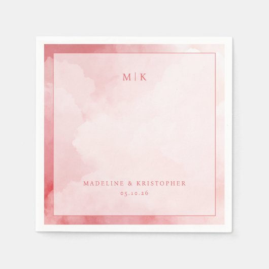 Romantic Pink Watercolor Clouds スタンダードカクテルナプキン (正面)