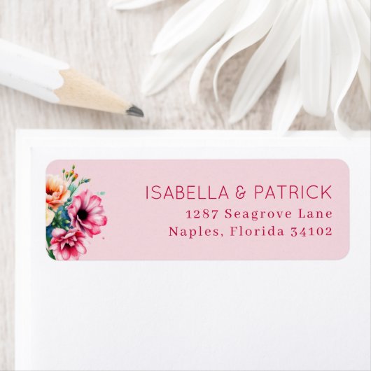 Romantic Pink Watercolor Floral ラベル (インサイチュ)