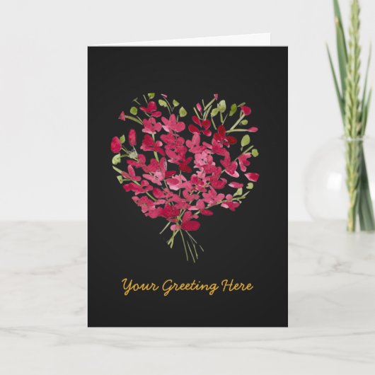 Romantic Pink Watercolor Floral Heart Blank Card カード (正面)
