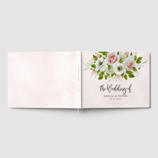 Romantic Pink Watercolor Floral Wedding  ゲストブック (全面)